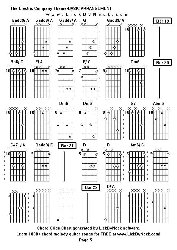 Chord Grids Chart of chord melody fingerstyle guitar song-The Electric Company Theme-BASIC ARRANGEMENT,generated by LickByNeck software.